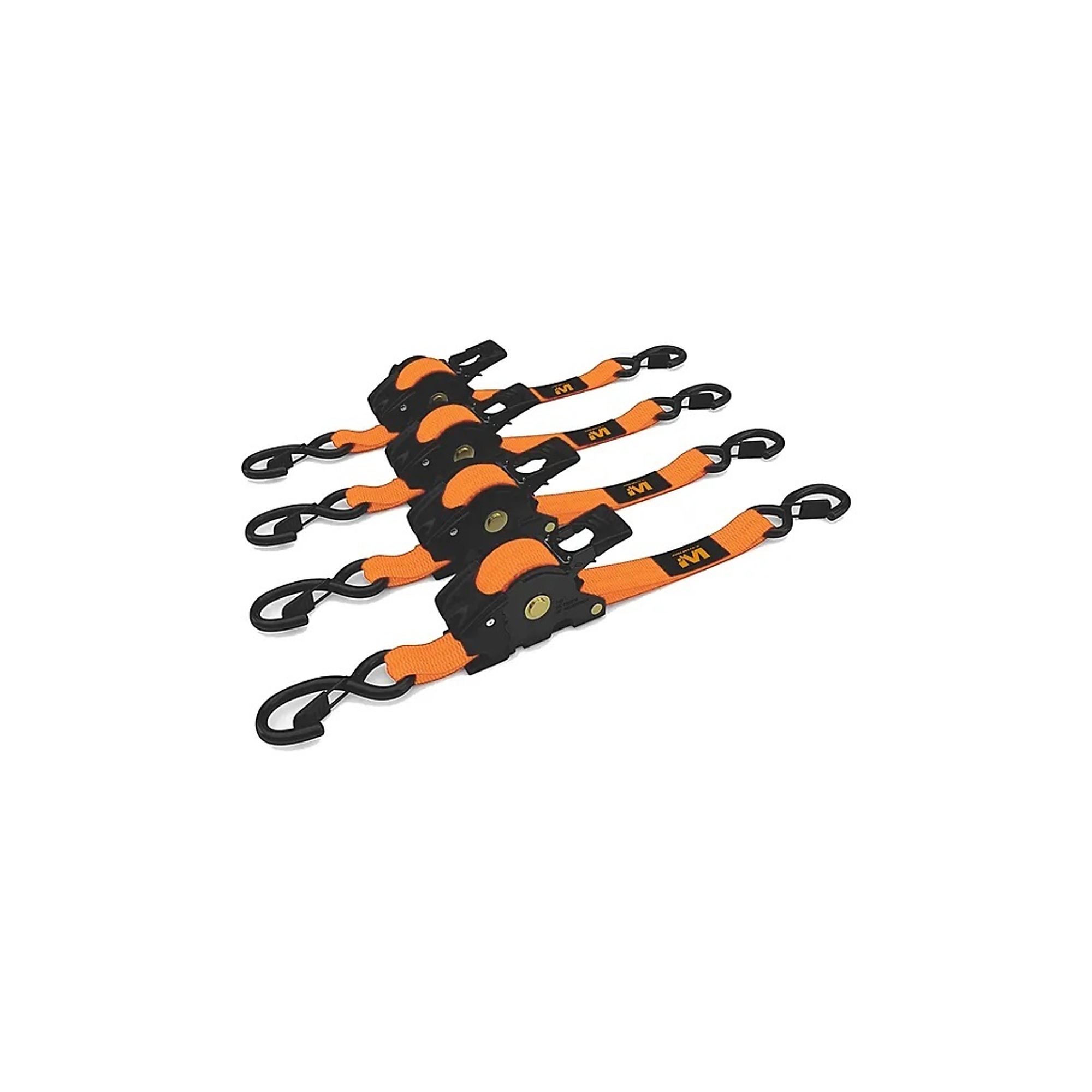Muddy Retractable Ratchet Straps — 1in. x 10ft., 1322-Lb. Breaking Strength, PVC-Coated Hooks, 4 Pack, Orange, Model# MUD-RRS10-4PK